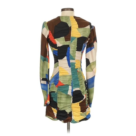 Zara Printed 80s Abstract Mini Party Dress with Ruching Small - Picture 2 of 10